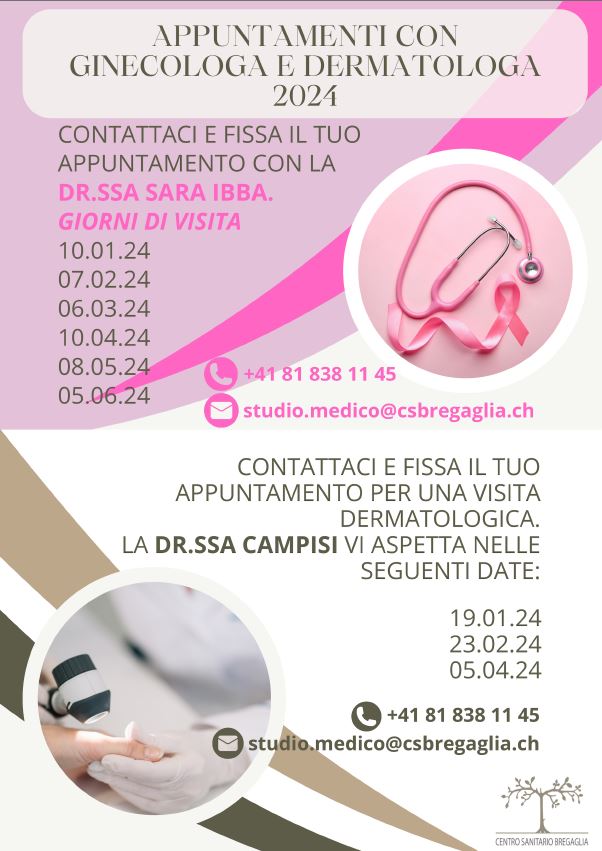 Nuove date per prenotare la vostra visita ginecologica e dermatologica