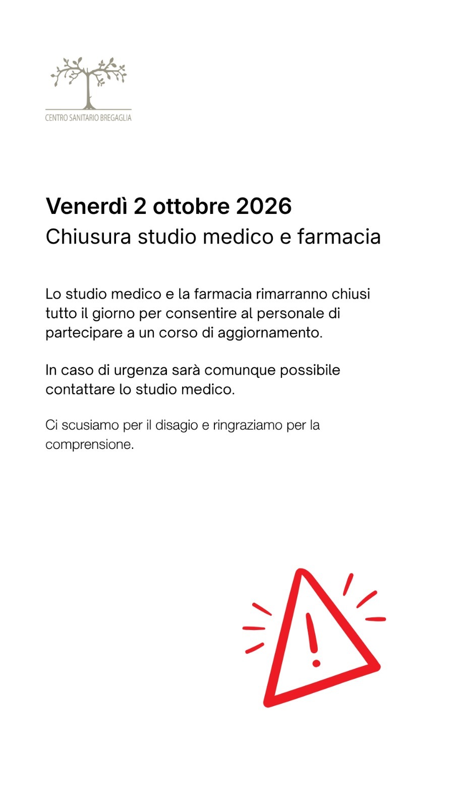 Chiusura straordinaria studio medico e farmacia