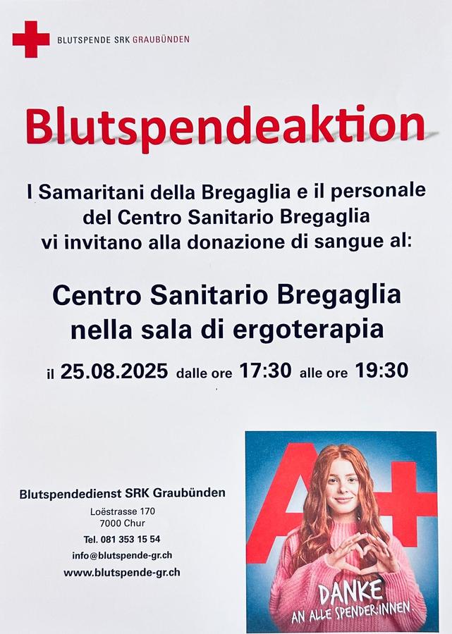 Donazione del sangue Centro Sanitario Bregaglia 2025
