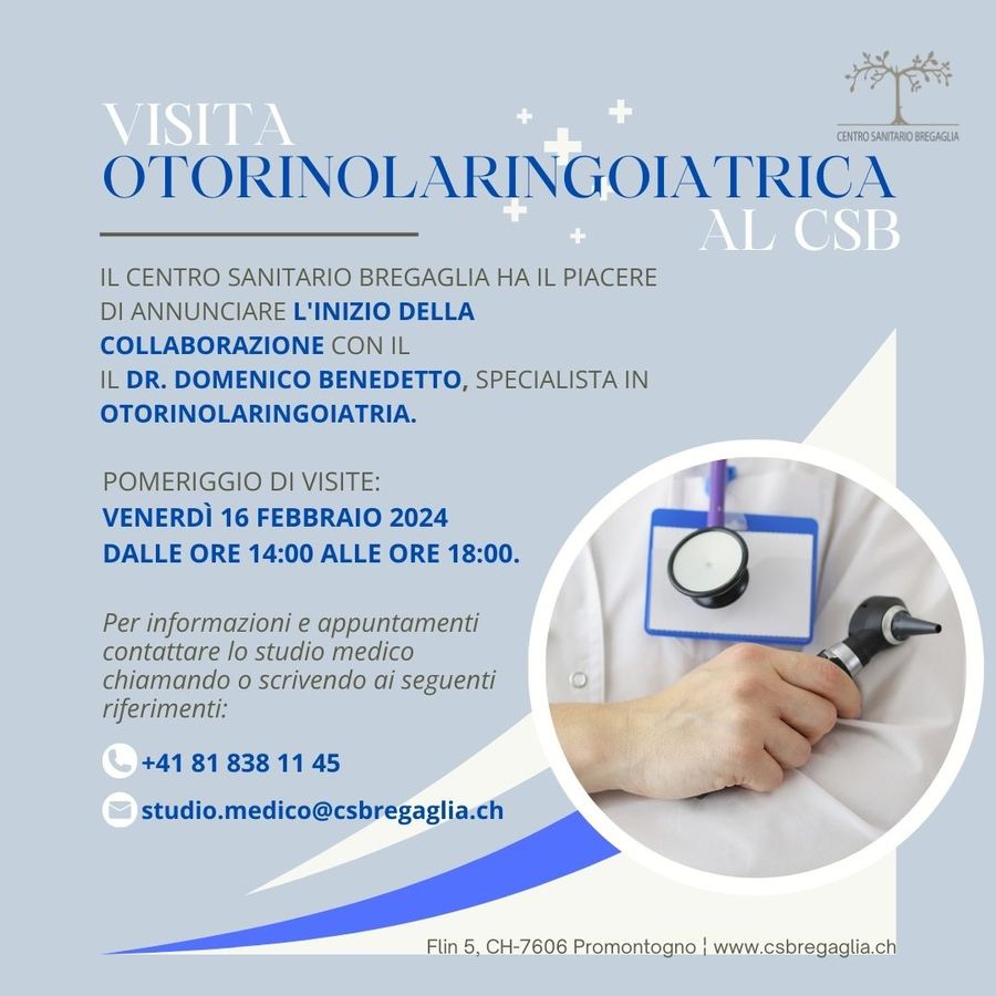 Nuovo medico consulente al CSB: Dr. Domenico Benedetto, specialista in otorinolaringoiatria